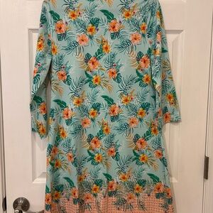 Cabana Life Blue A-line Dress with 3/4 Sleeves for Casual Wear